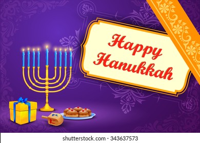 vector illustration of menorah and gift in Israel festival Happy Hanukkah background