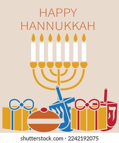 Vector illustration of menorah with Happy Hanukkah message