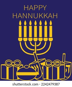 Vector illustration of menorah with Happy Hanukkah message