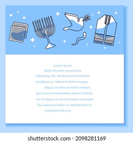 Vector illustration Menorah Horn shofar Matzo Tallit Dove Israel Judaism Religious Happy Holiday Chanukah Passover Sukkot Rosh Hashanah Yom kippur Shabbat Jewish symbol Festival Prayer Belief