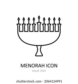 Vector illustration with menorah icon. Outline drawnig. 