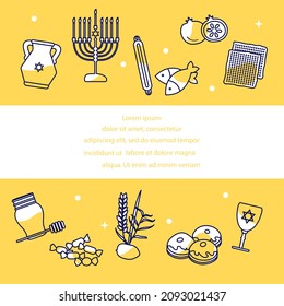 Vector illustration Menorah Matzo Oil pitcher Lulav Honey Israel Judaism Religious Happy Holiday Chanukah Passover Sukkot Rosh Hashanah Yom kippur Shabbat Traditional Jewish Festival Prayer Belief