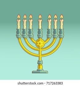Vector illustration of menorah on blue background