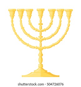 Vector illustration of a menorah on a white background. Cartoon image of the Jewish menorah. Cartoon style. Subject of Jewish religion