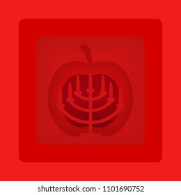 Vector illustration of a Menorah Symbol and apple, Rosh Hashanah. Shana tova
