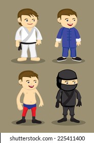 Vector illustration of men's attire and outfit for martial arts, Karate, chinese kungfu, wrestling, japanese ninja