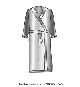 Vector illustration of men's bathrobe. Bathrobe for pool. Sportswear. Accessories for swimming an engraving style. Bathrobe Vector image