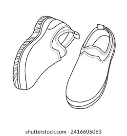 Vector Illustration of Men's Boot Rain Shoe Line art. Hand drawn side, bottom and top view. suitable for your Waterproof PVC Short Rubber Garden Boots shoes design, Isolated on white background