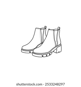 Vector Illustration men's high leather shoes hand drawn collection, formal shoes. Doodle vector sketch illustration. Suitable for your ankle boots design, isolated on a white background