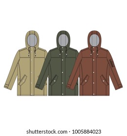 Vector illustration of men's jacket. Colored set