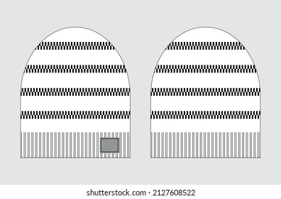 Vector illustration of men's knitted hat. Front and back view.