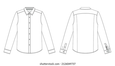 Vector illustration of men's long sleeve shirt. Front and back view.