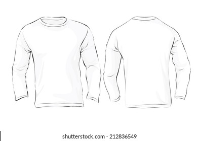 Vector illustration of men's long sleeved t-shirt template isolated on white, front and back design