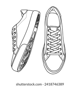 Vector Illustration of Mens Low Top Sneaker Classic Casual Sneakers, suitable for your custom Leather Tennis Shoes design, outline vector doodle illustration, top and side view isolated on white 