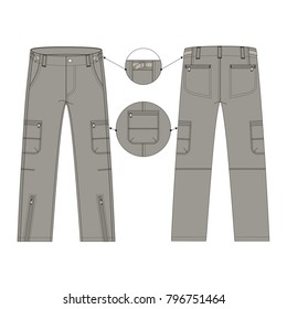 Vector illustration of men's pants. Front and back