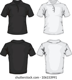 vector illustration of men's polo shirt template in black and white, front and back design, check out my portfolio for different t-shirt templates