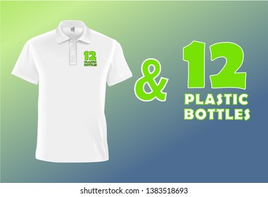 Vector illustration of men's polo t-shirt and a symbol of 12. 12 plastic bottles were used to make one polo t-shirt.