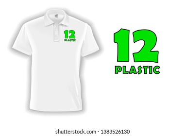 Vector illustration of men's polo t-shirt and symbol 12. Drawing of ecological logo on a men's polo t-shirt.