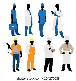 Vector illustration of a mens professions silhouettes