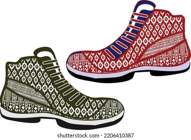 vector illustration of men's shoes with traditional batik motifs.