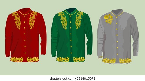 Vector illustration of men's traditional clothes with various colors and carved patterns on clothes, Asian traditional clothes and Muslim clothes