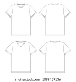 Vector illustration of men's T-shirts v-neck and round neck. Front and back