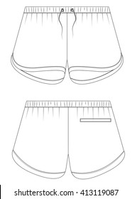 Vector illustration of men's and women's sport shorts. Front and back views