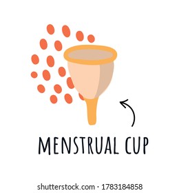 Ilustración vectorial de una taza menstrual, abstracción de puntos rojos. La tendencia moderna es la preservación de la salud de las mujeres en días especiales y la ecología, la preservación de la tierra, una vida libre de desperdicios