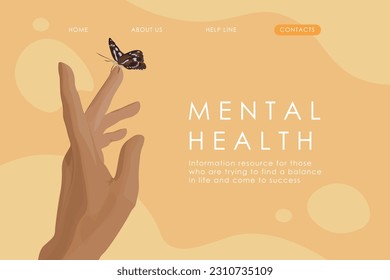 Ilustración vectorial de la salud mental. Diseño para un sitio web, página de inicio, banner, psicología, psicoterapia, armonía, felicidad.