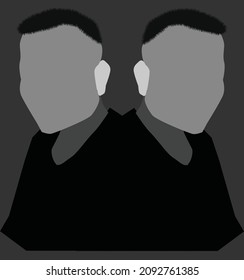 A Vector illustration for mental health, multiple personalities, imposter syndrome concept, a portrait of a human male in sad and depressing colors, depression concept, lonely concept.