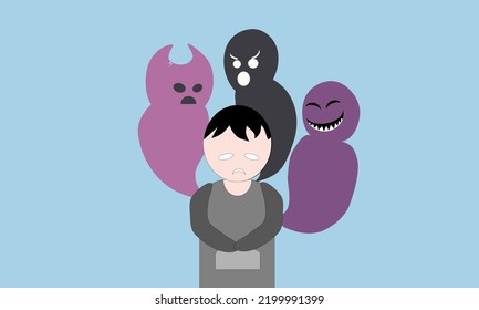 Vector, ilustración de problemas de salud mental. Ansiedad, Depresión, Trastorno Bipolar, Autosabotaje.