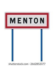 Ilustración vectorial de la señal de tráfico de la ciudad de Menton en el poste metálico