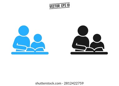 Vector illustration of a mentor and pupil studying with an open book representing education learning and literacy in a flat minimalist style