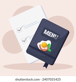 Vector illustration menu book with leaf ornament and egg, yellow egg and menu pages