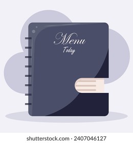Vector illustration menu book with paper menu lunch today