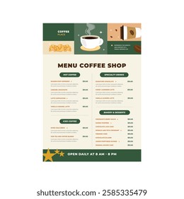 Vector illustration of menu coffee shop flyer poster template design