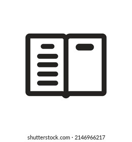 ilustración vectorial de un icono de libro de lista de menús en un restaurante, una lista de productos en un negocio. glifo