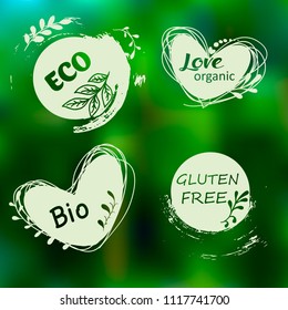 Vector illustration for menu of restaurants, packaging, advertising. Set of logos, icons, design elements. Natural food, organic