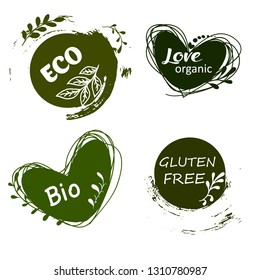 Vector illustration for menu of restaurants, packaging, advertising. Set of logos, icons, design elements. Natural food, organic food, veggie