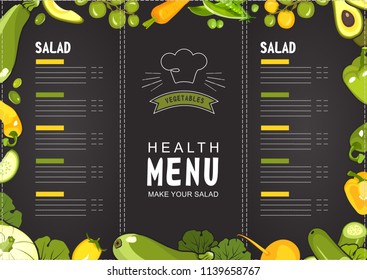 vector illustration menu for shop or restaurant with ripe vegetables yellow and green on black background format landscape horizontal sheet