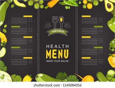 vector illustration menu for shop or restaurant with ripe vegetables yellow and green on black background format landscape horizontal sheet