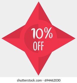 Vector illustration for merchandising promo materials: special price, discount or sale offer red sticker, label or tag.  Campaign promotion badge template for premium retail business. 10% off sign.