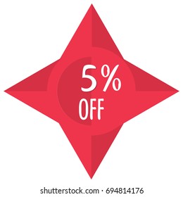 Vector illustration for merchandising promo materials: special price, discount or sale offer red sticker, label or tag.  Campaign promotion badge template for premium retail business. 5 percent off sign.