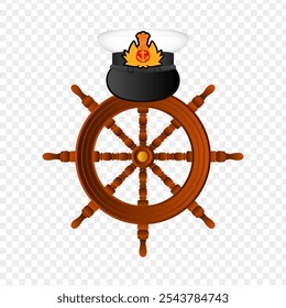 Vector illustration of Merchant Navy Peak cap with ship wheel on transparent background