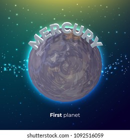 Vector illustration of mercury. First planet from the sun icon. Space background