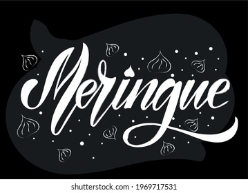 Vector illustration of Meringue text for logotype, t-shirt, banner, decoration, label, menu, restaurant. Meringue calligraphy background. Meringue ettering. EPS 10. 