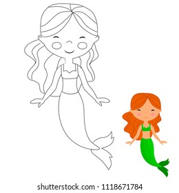 vector illustration of mermaid coloring book