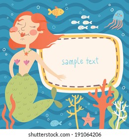 Vector illustration of mermaid with a frame and place for your text