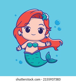 vector illustration of mermaid icons in kawaii style. 