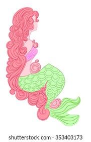 vector illustration of a mermaid with long hair